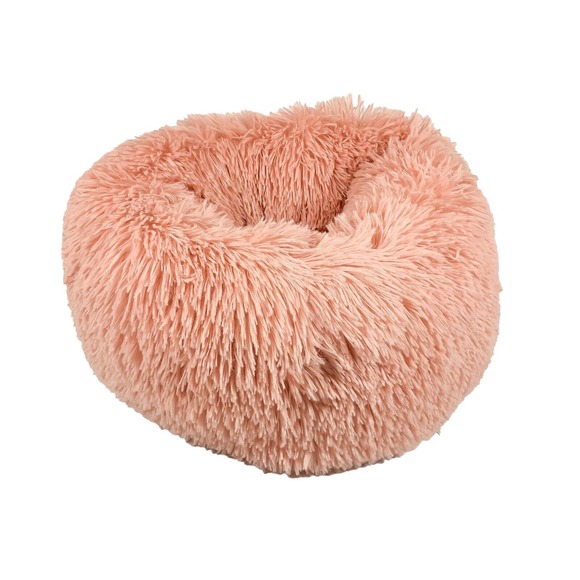 Donut Plush Cat Dog Bed Pet Calming Ultra Soft Fuzzy Warm Sleeping Kennel Pink